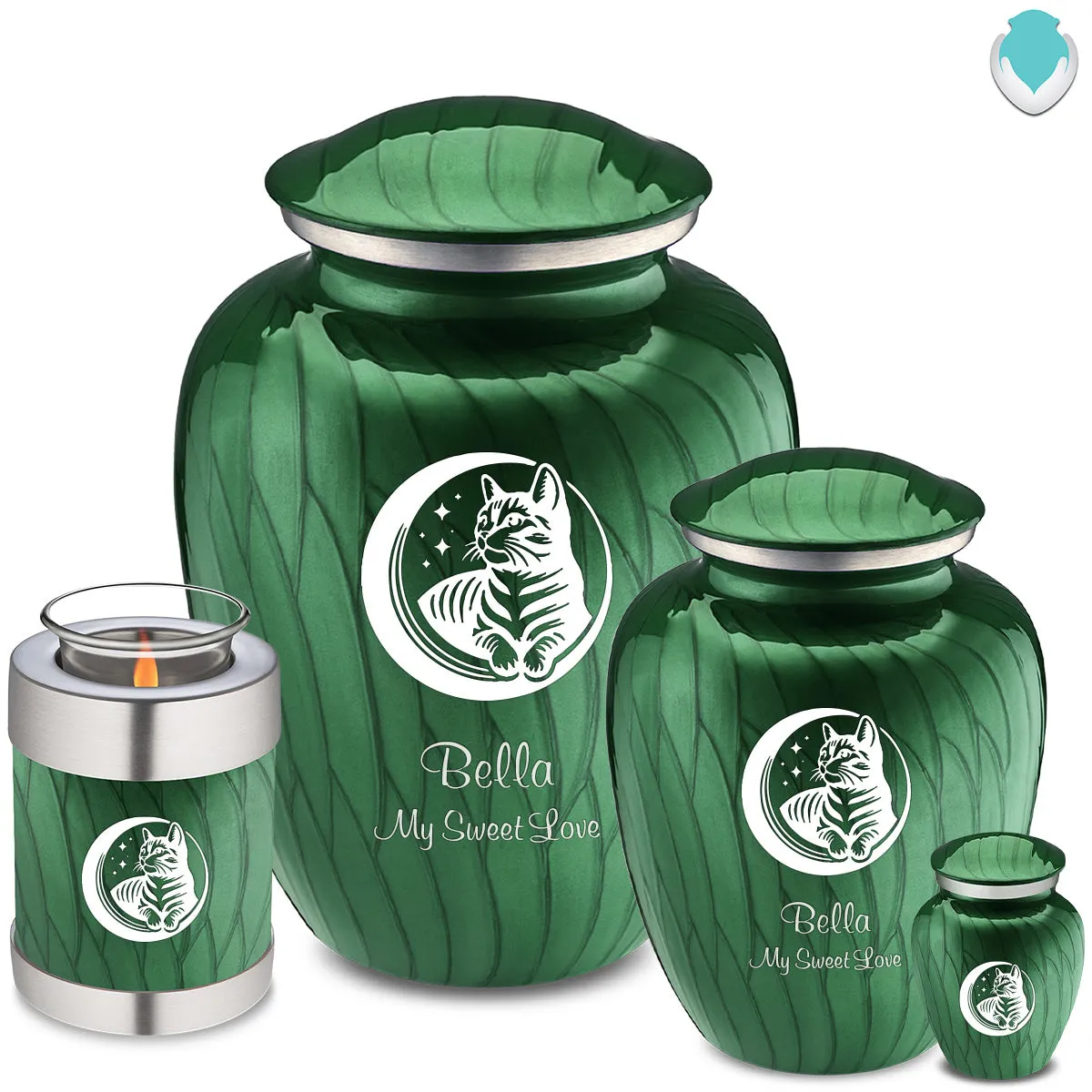 Keepsake Embrace Pearl Green Pet Cute Cat Cremation Urn