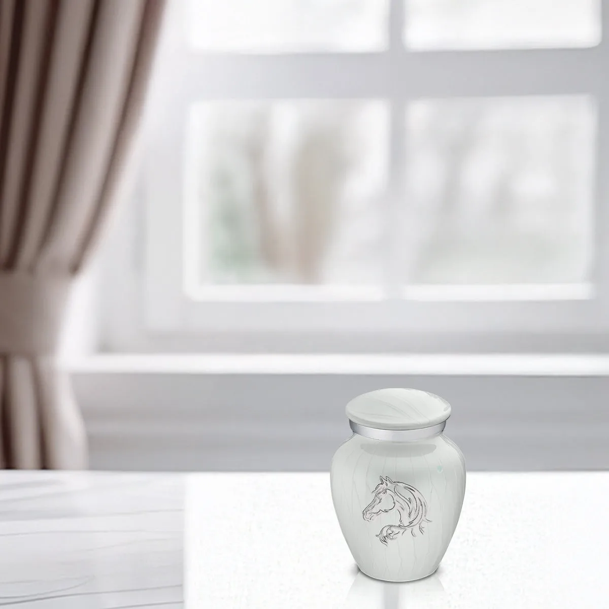 Keepsake Embrace Pearl White Horse Cremation Urn