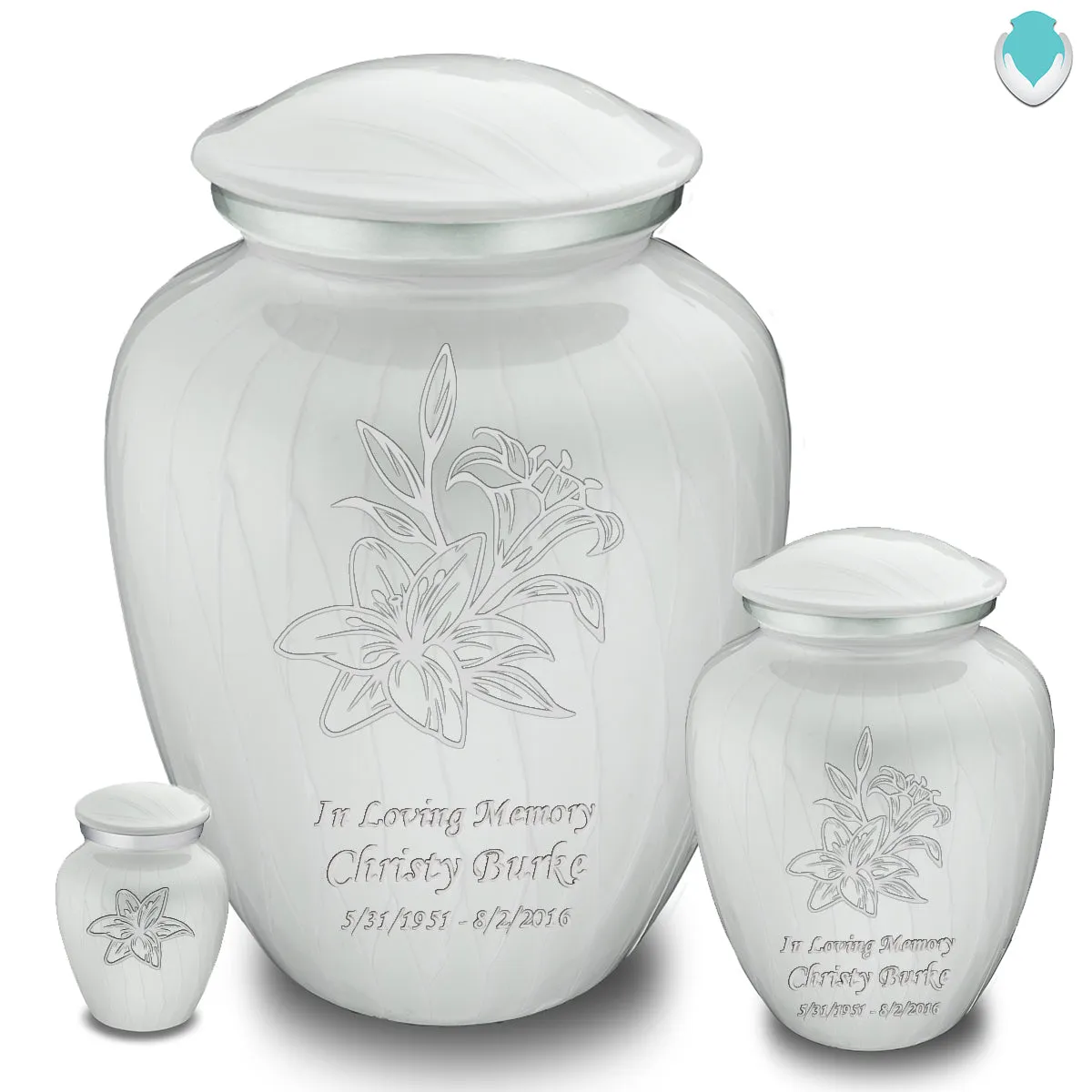 Keepsake Embrace Pearl White Lily Cremation Urn