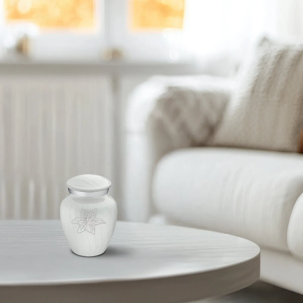 Keepsake Embrace Pearl White Lily Cremation Urn
