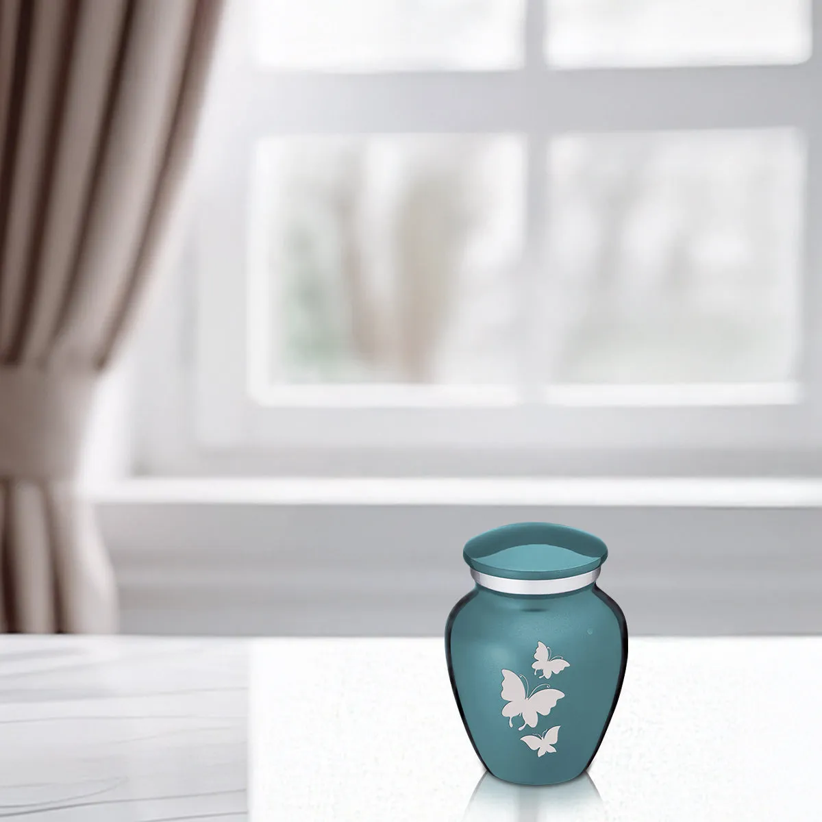 Keepsake Embrace Teal Butterflies Cremation Urn