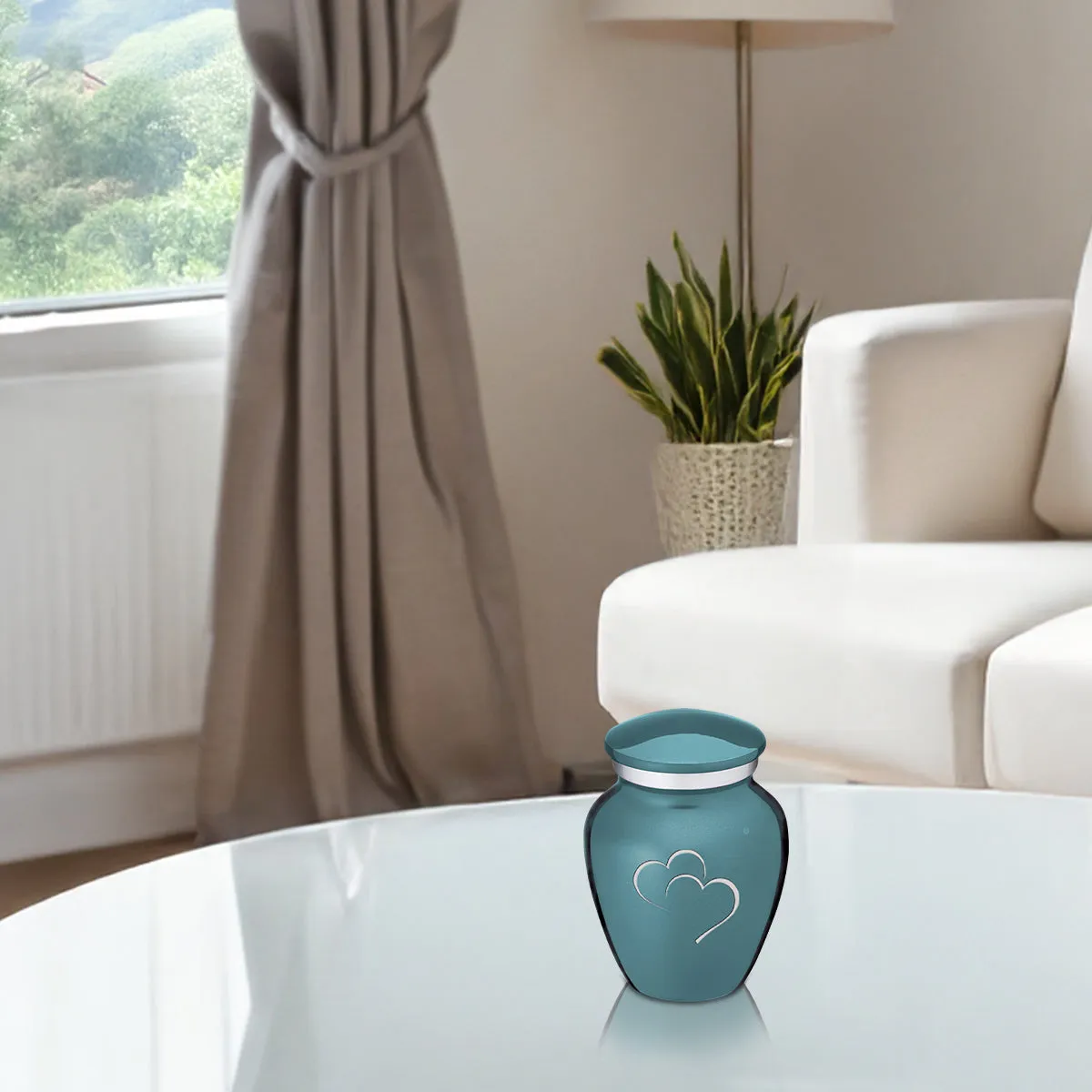 Keepsake Embrace Teal Hearts Cremation Urn