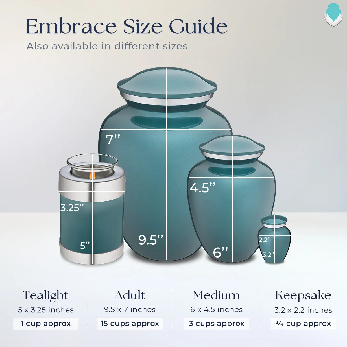 Keepsake Embrace Teal Hearts Cremation Urn