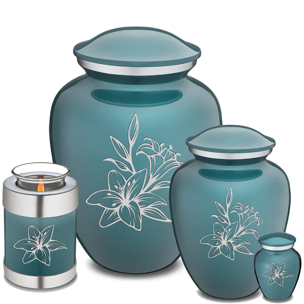 Keepsake Embrace Teal Lily Cremation Urn