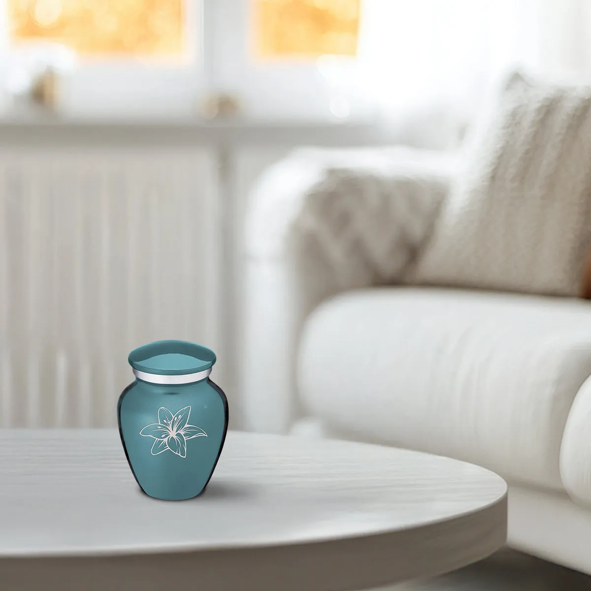 Keepsake Embrace Teal Lily Cremation Urn
