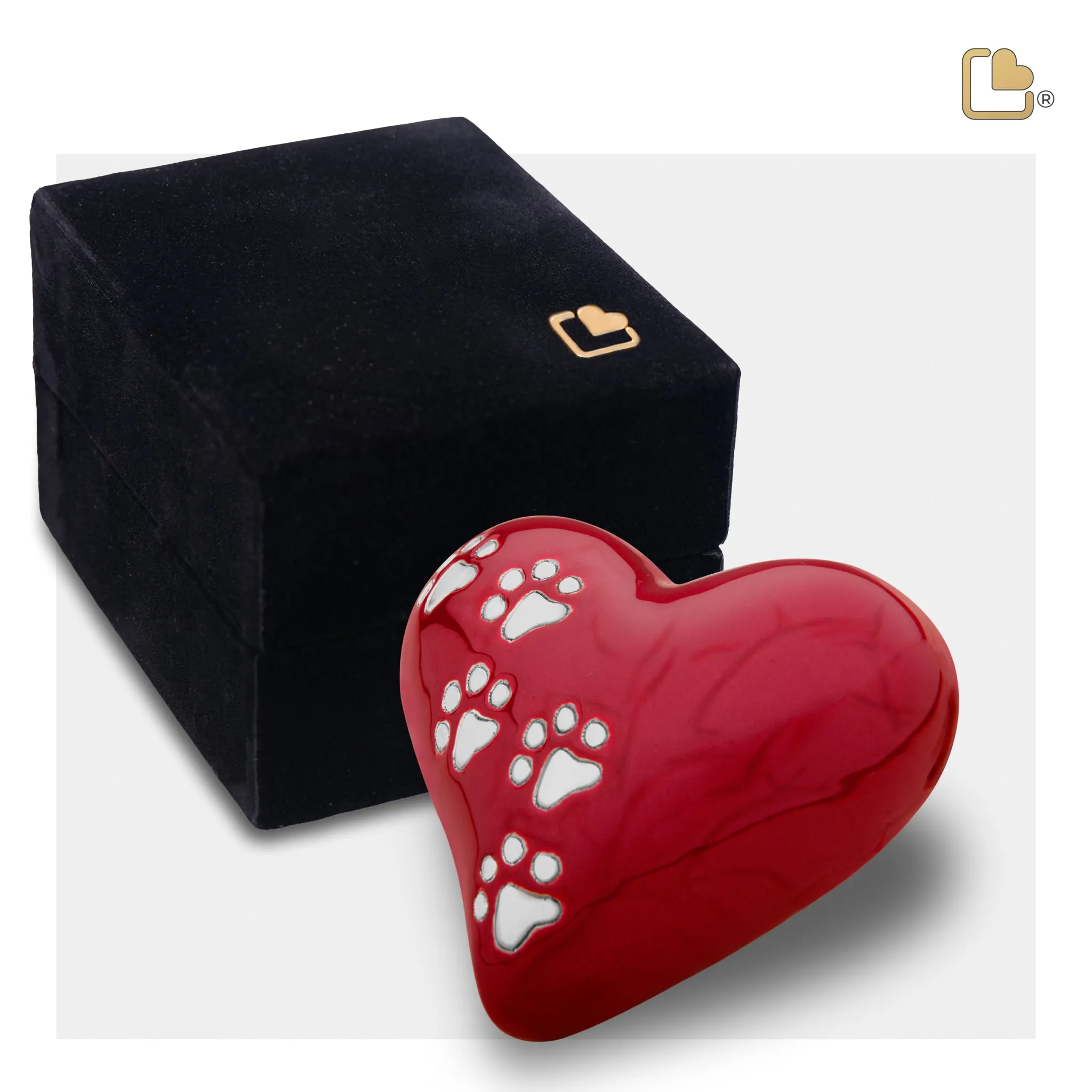 Keepsake Heart Pet Urn Pearl Red & Brushed Pewter