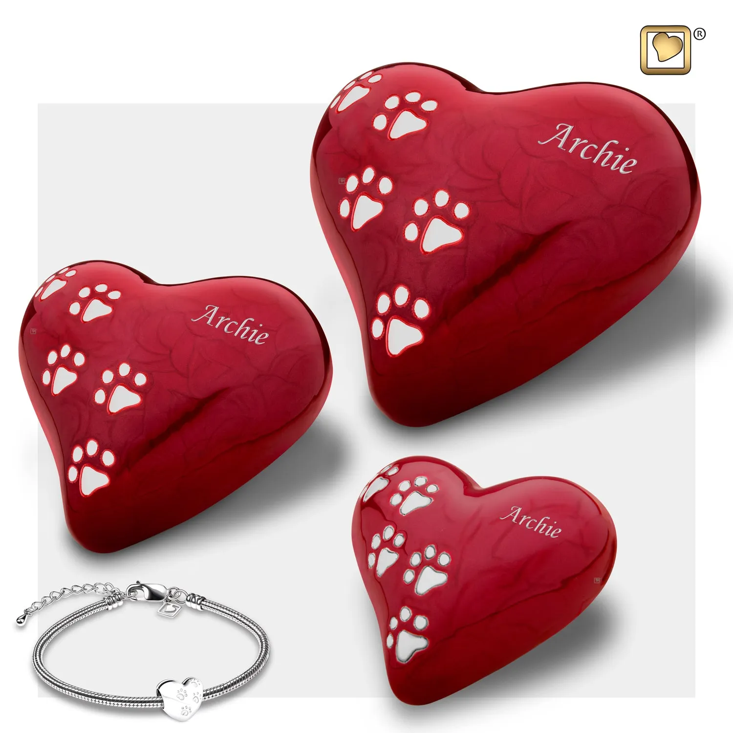Keepsake Heart Pet Urn Pearl Red & Brushed Pewter