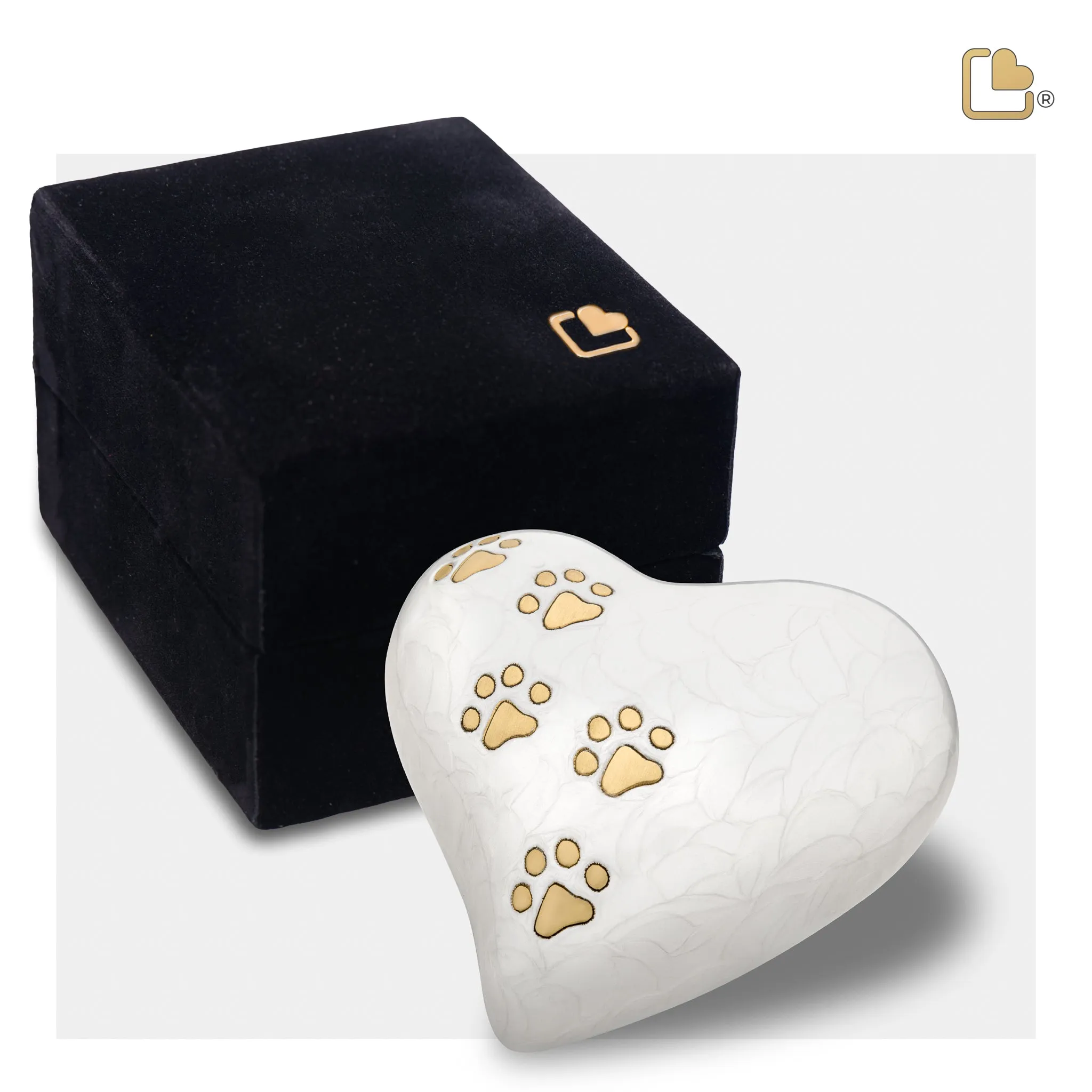 Keepsake Heart Pet Urn Pearl White & Brushed Gold