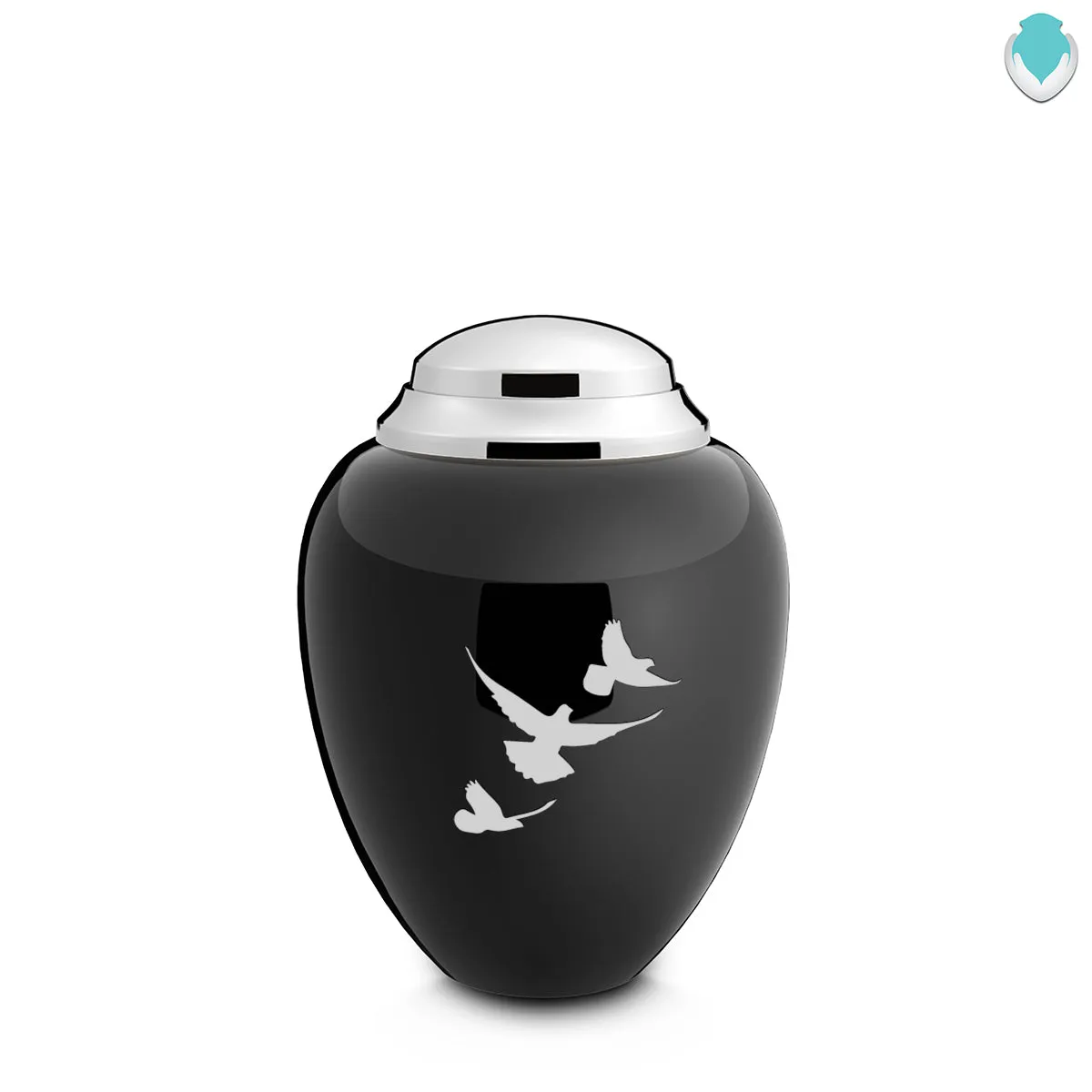 Keepsake Tribute Black and Shiny Pewter Doves Cremation Urn