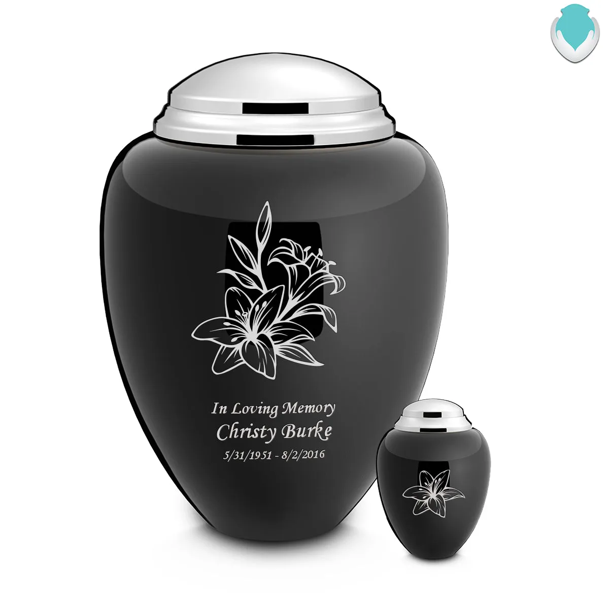 Keepsake Tribute Black and Shiny Pewter Lily Cremation Urn