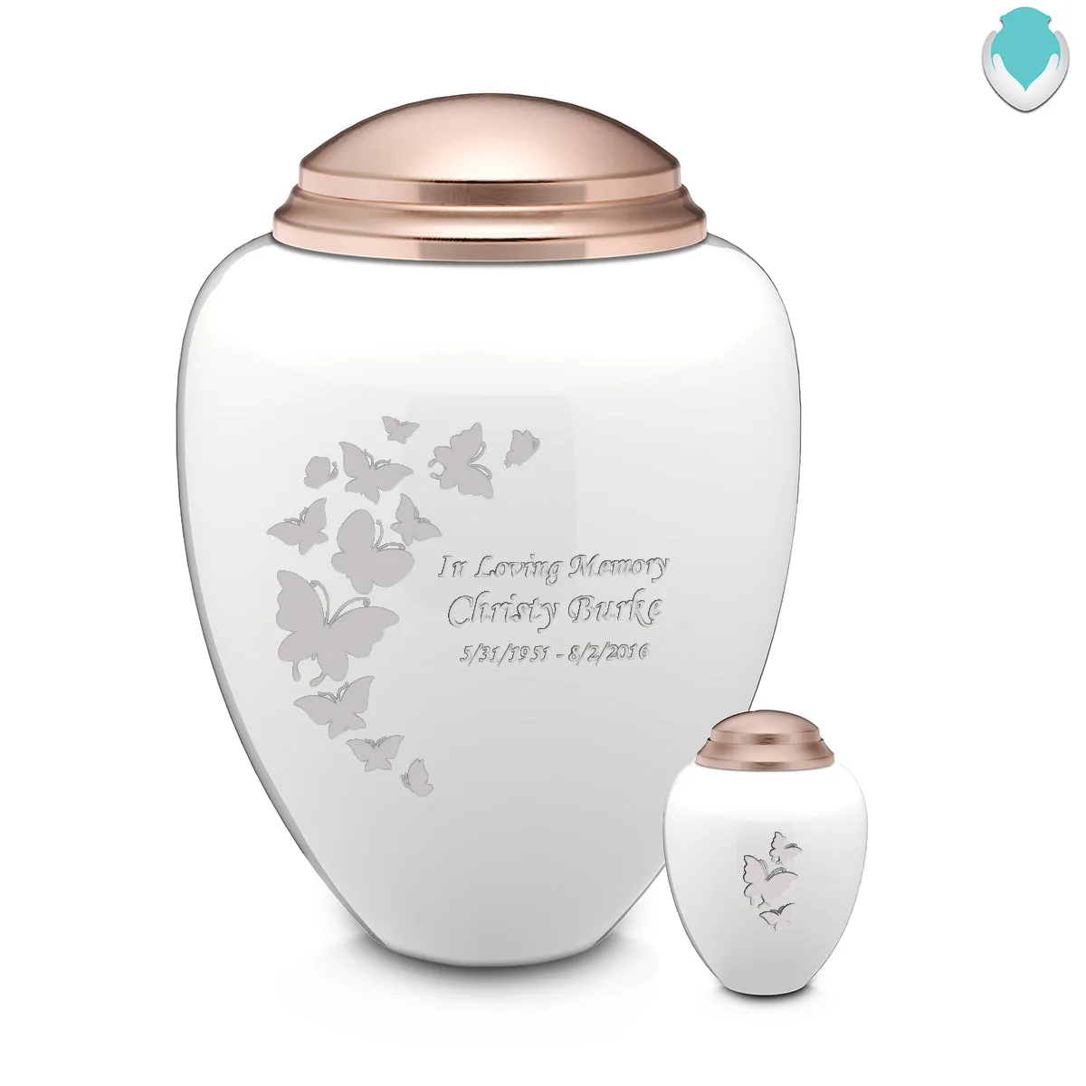 Keepsake Tribute White and Rose Gold Butterflies Cremation Urn