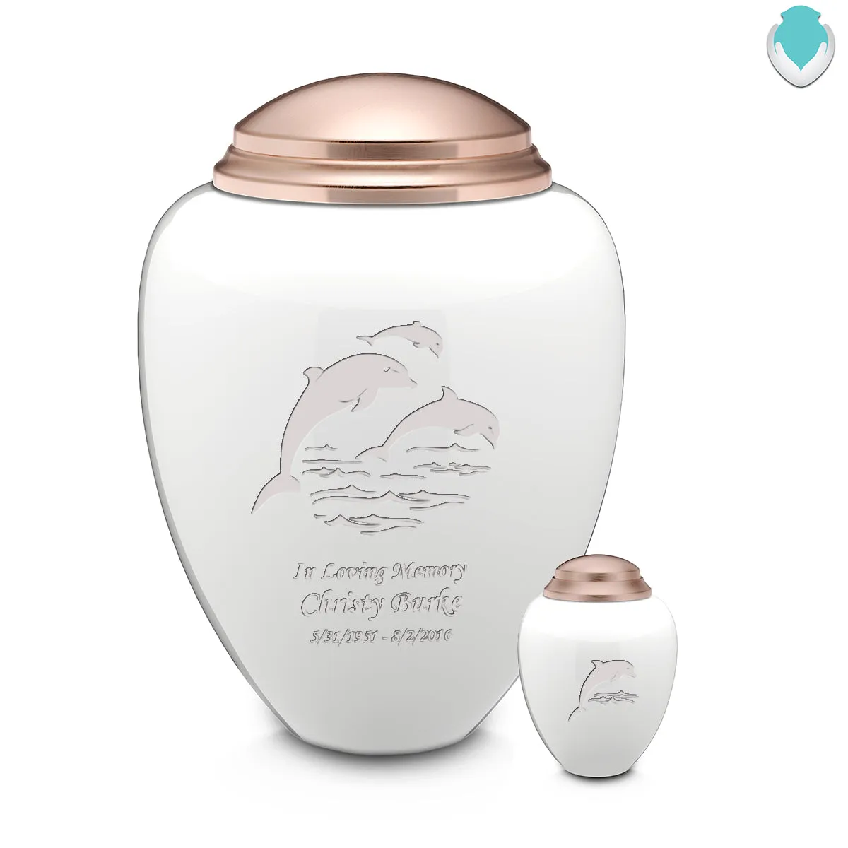 Keepsake Tribute White and Rose Gold Dolphin Cremation Urn