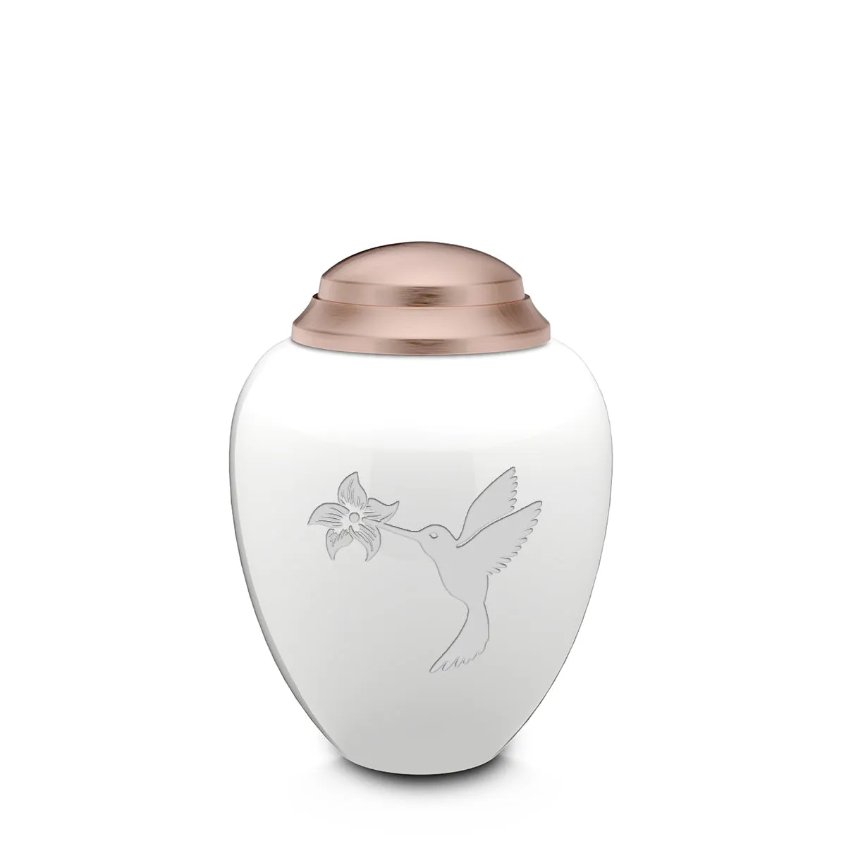 Keepsake Tribute White and Rose Gold Hummingbird Cremation Urn