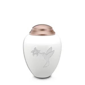 Keepsake Tribute White and Rose Gold Hummingbird Cremation Urn