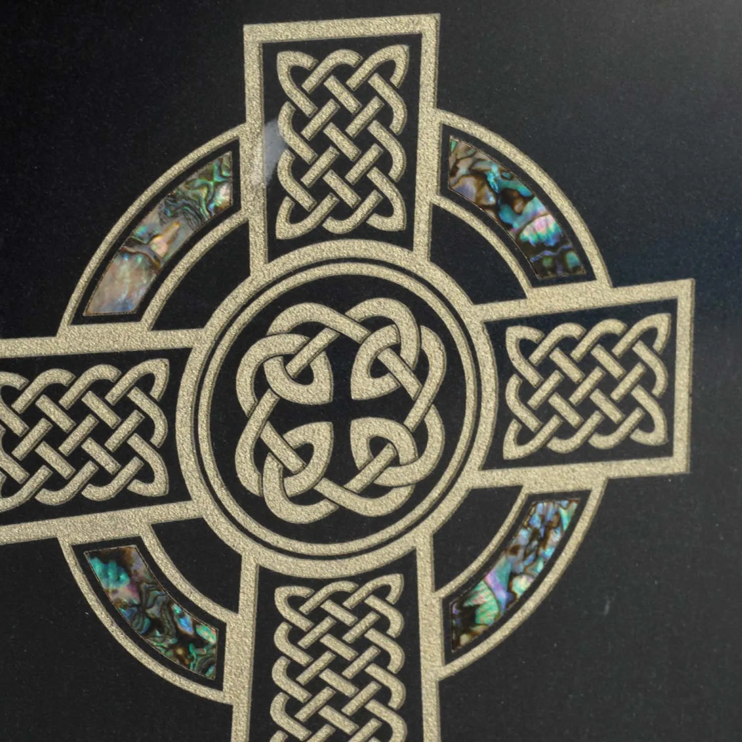Keystone Black Marble Cremation Urn With Celtic Cross   Opulent Blue Inlay