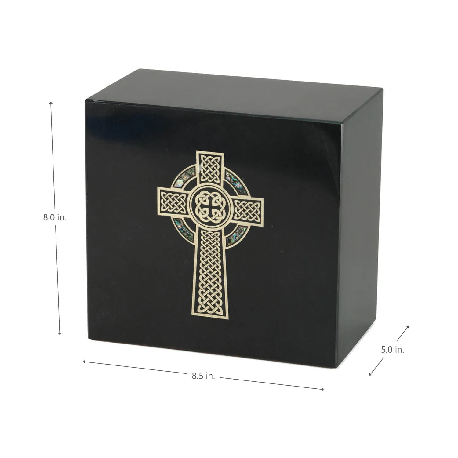 Keystone Black Marble Cremation Urn With Celtic Cross   Opulent Blue Inlay