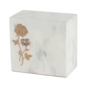 Keystone White Marble Cremation Urn With Roses   Precious Pink Inlay