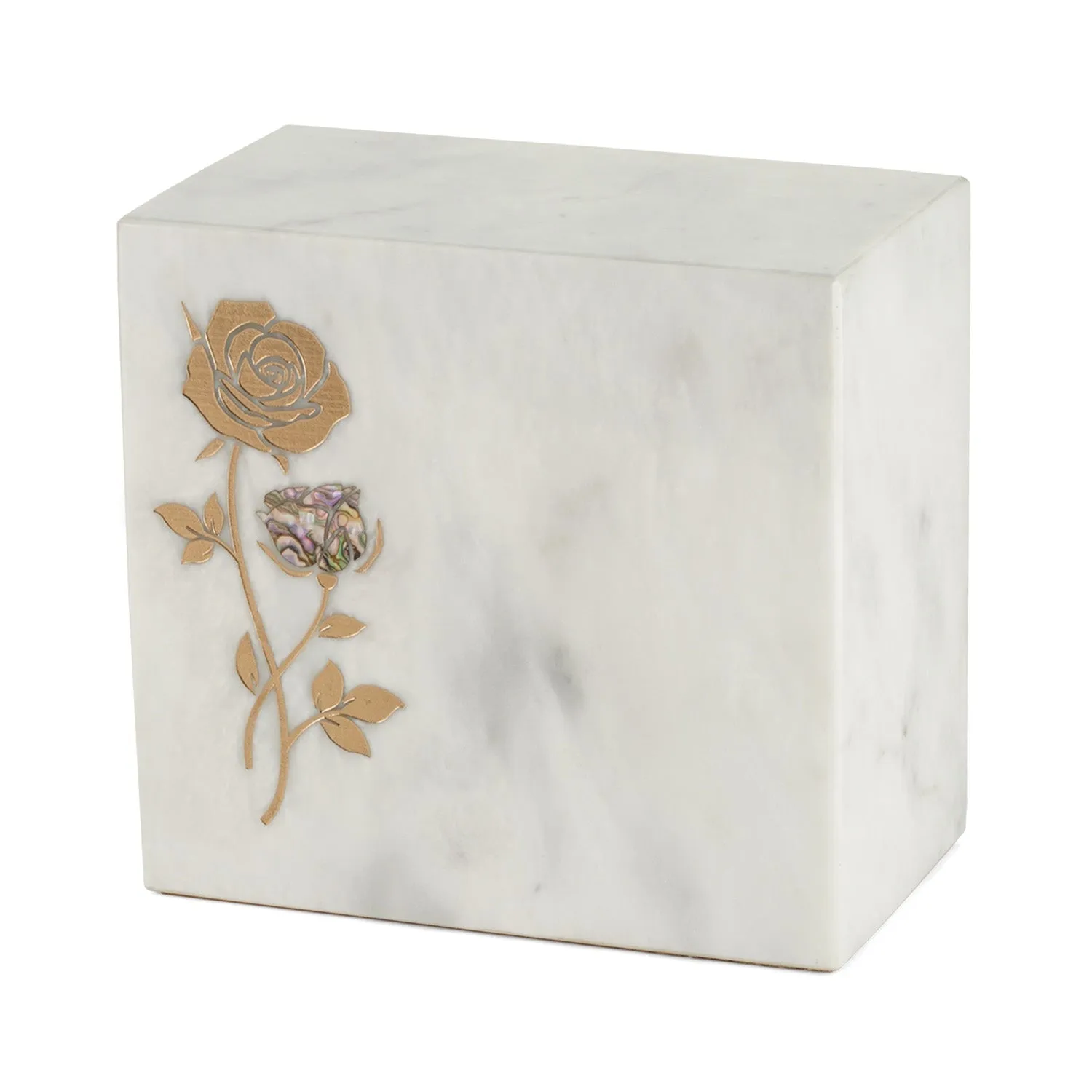 Keystone White Marble Cremation Urn With Roses   Precious Pink Inlay