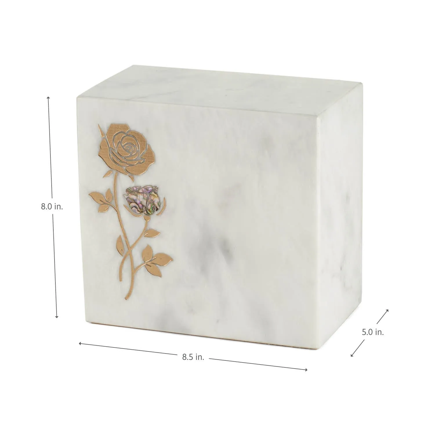 Keystone White Marble Cremation Urn With Roses   Precious Pink Inlay