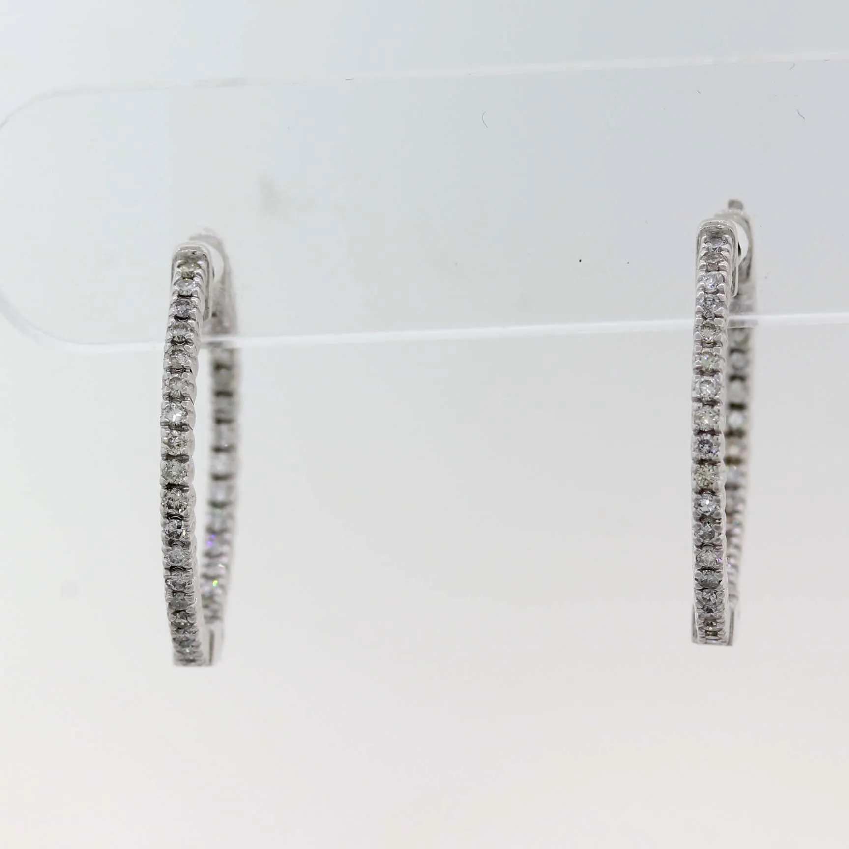 Ladies 14K White Gold .71ctw Diamond 24mm In-Out Hoop Earrings