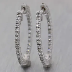 Ladies 14K White Gold .71ctw Diamond 24mm In-Out Hoop Earrings