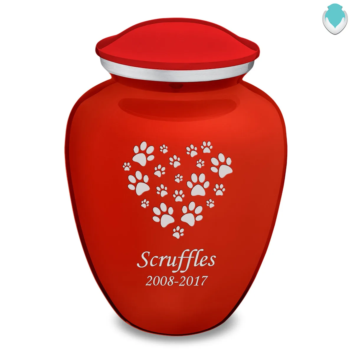 Large Embrace Bright Red Heart Paws Pet Cremation Urn