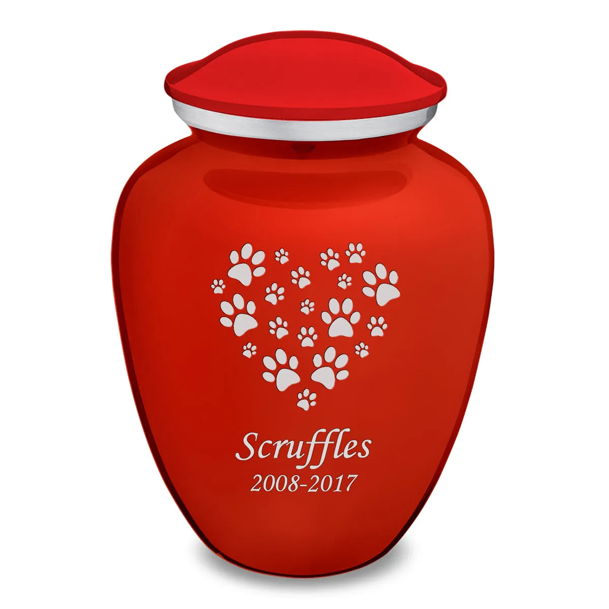 Large Embrace Bright Red Heart Paws Pet Cremation Urn