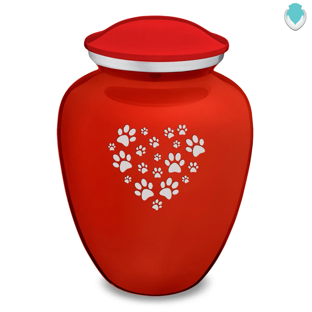 Large Embrace Bright Red Heart Paws Pet Cremation Urn