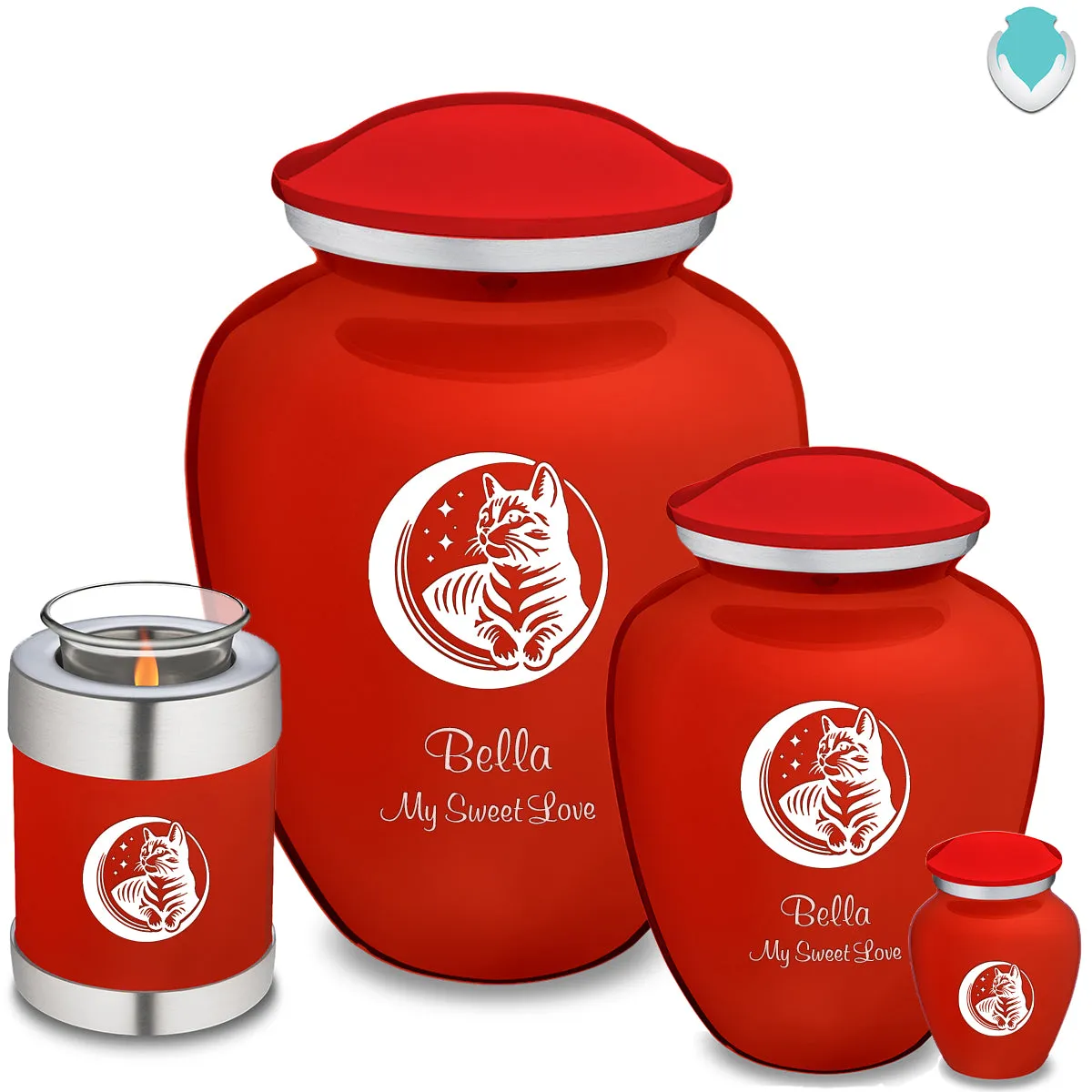 Large Embrace Bright Red Pet Cute Cat Cremation Urn