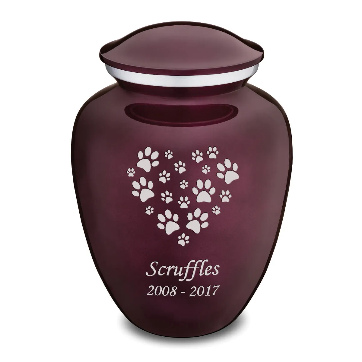 Large Embrace Cherry Purple Heart Paws Pet Cremation Urn