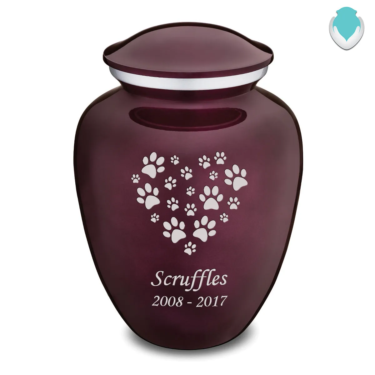 Large Embrace Cherry Purple Heart Paws Pet Cremation Urn