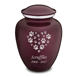 Large Embrace Cherry Purple Heart Paws Pet Cremation Urn