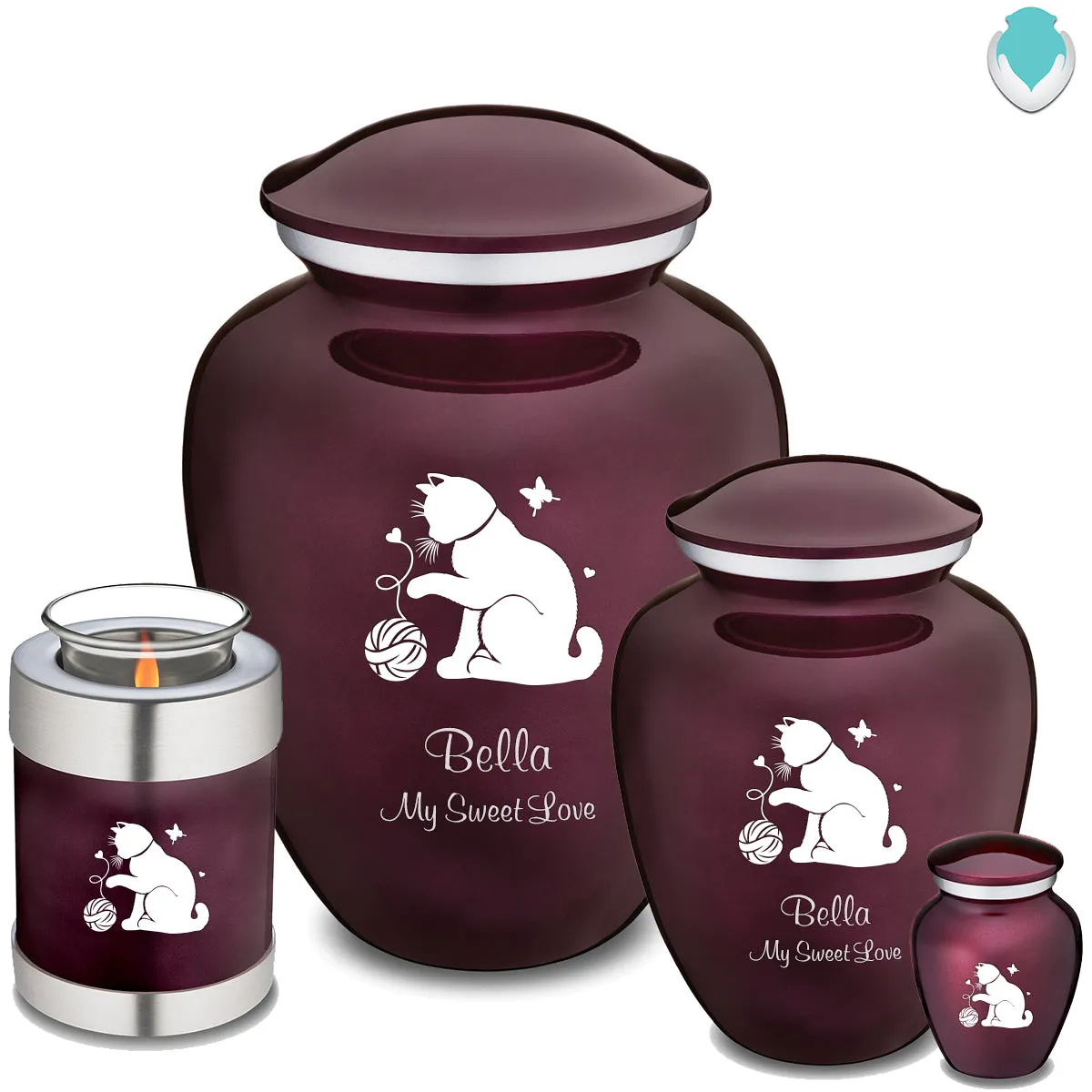 Large Embrace Cherry Purple Pet Fun Cat Cremation Urn