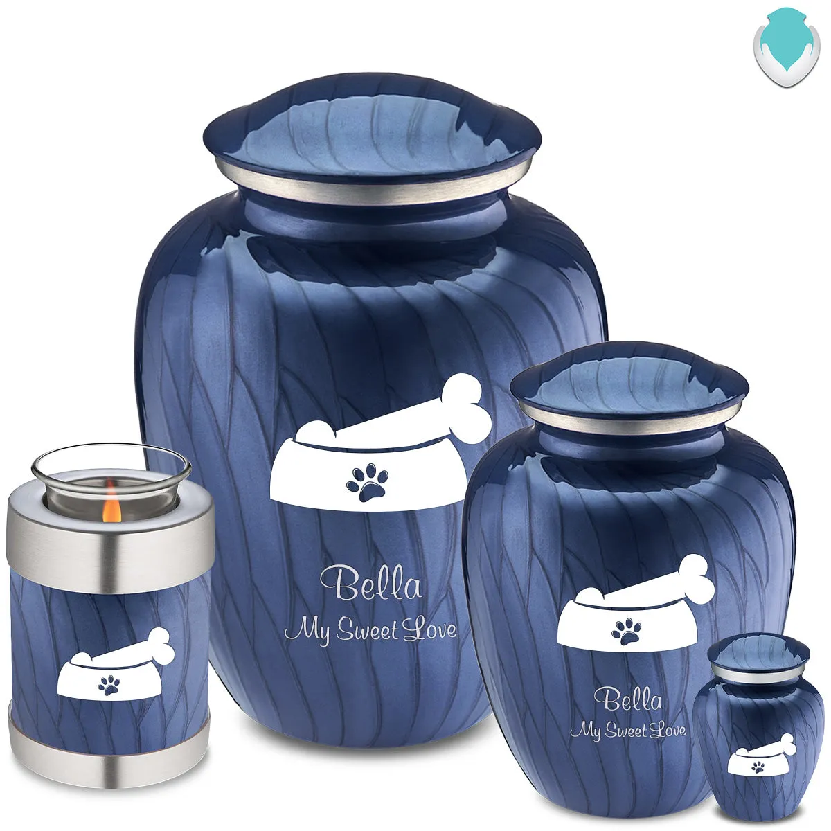 Large Embrace Pearl Cobalt Blue Pet Dog Bone Cremation Urn