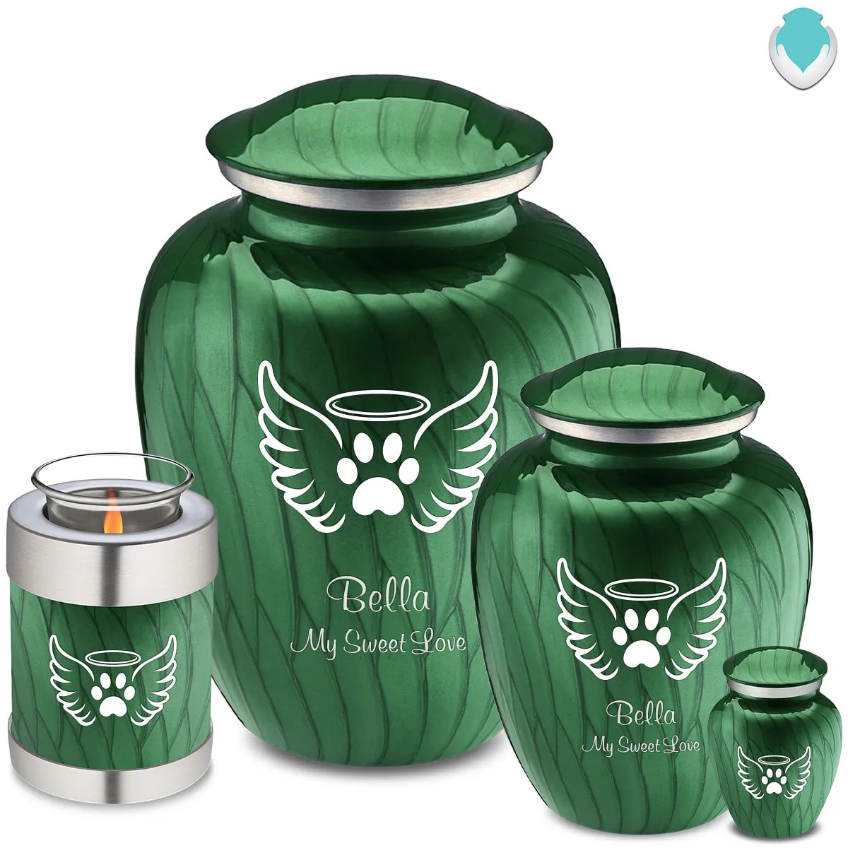 Large Embrace Pearl Green Pet Angel Wings Cremation Urn