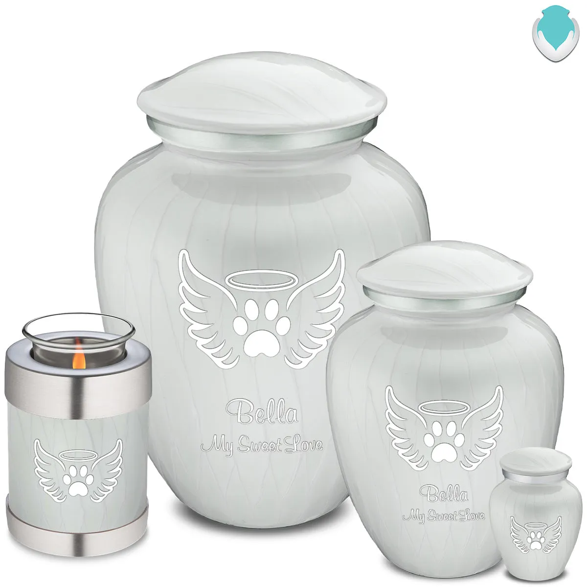 Large Embrace Pearl White Pet Angel Wings Cremation Urn