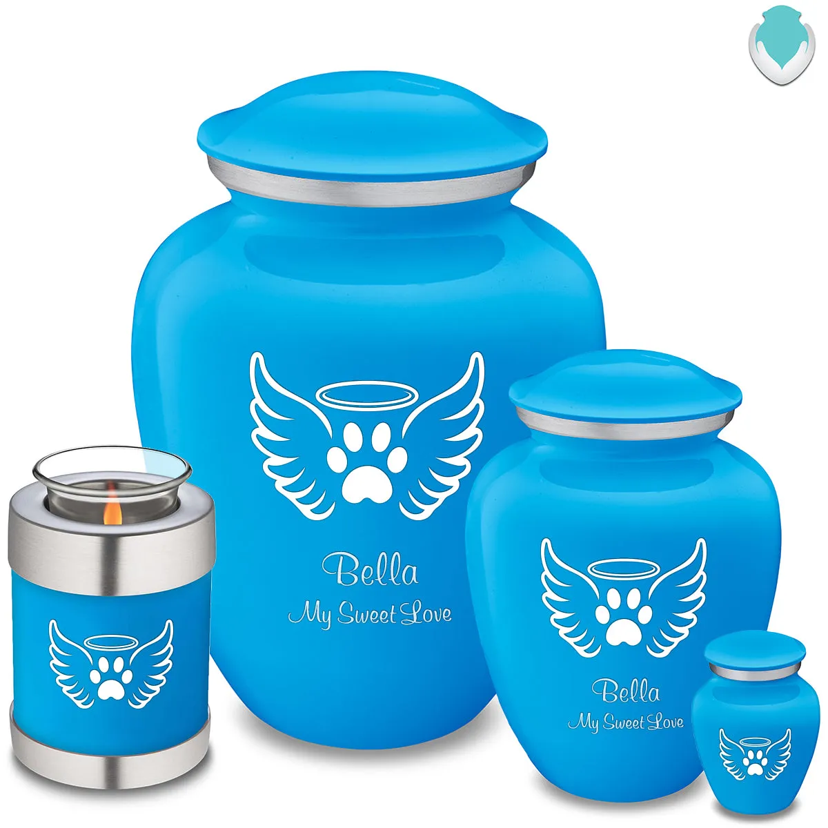 Large Embrace Racing Blue Pet Angel Wings Cremation Urn