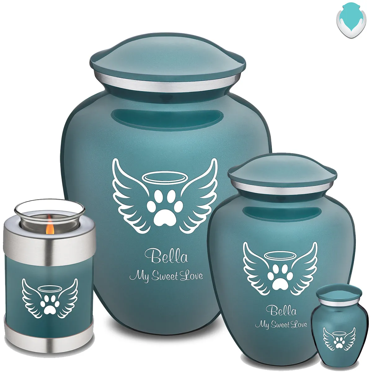 Large Embrace Teal Pet Angel Wings Cremation Urn