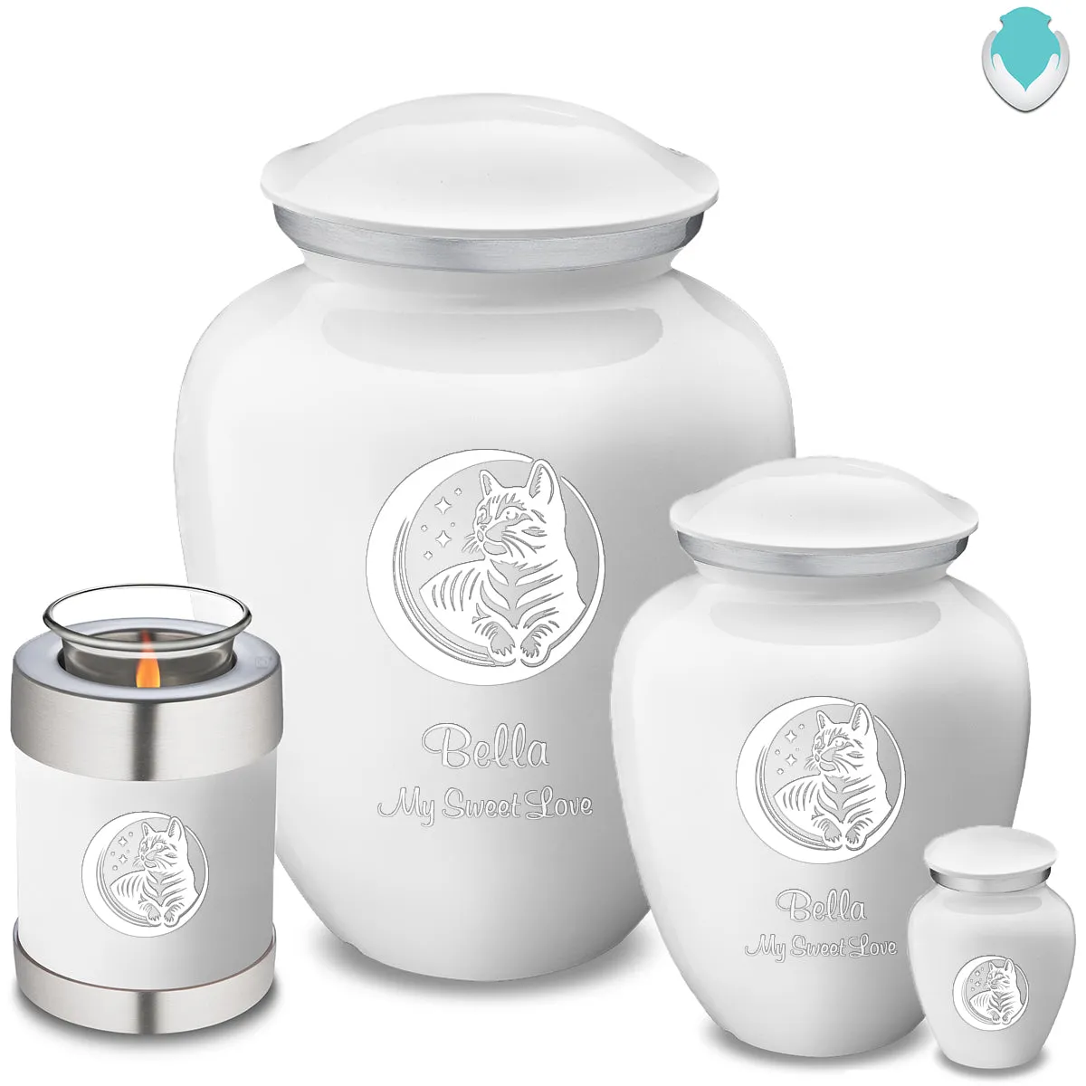 Large Embrace White  Pet Cute Cat Cremation Urn