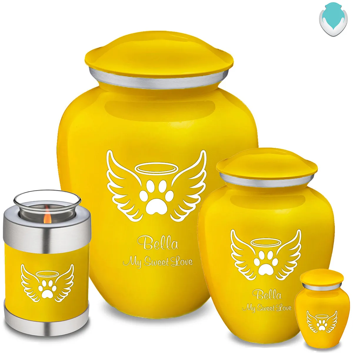 Large Embrace Yellow Pet Angel Wings Cremation Urn