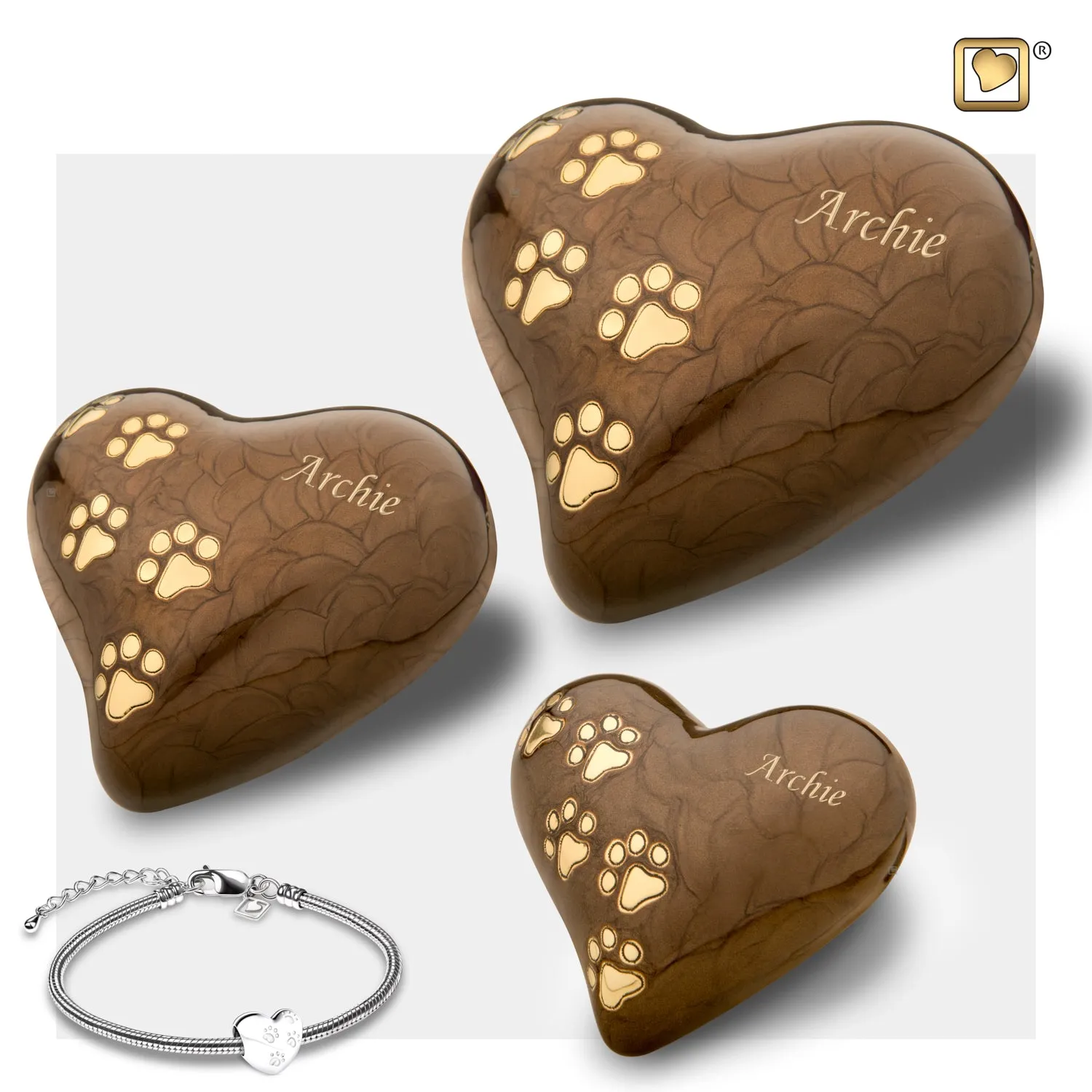 Large Heart Pet Urn Pearl Bronze & Brushed Gold