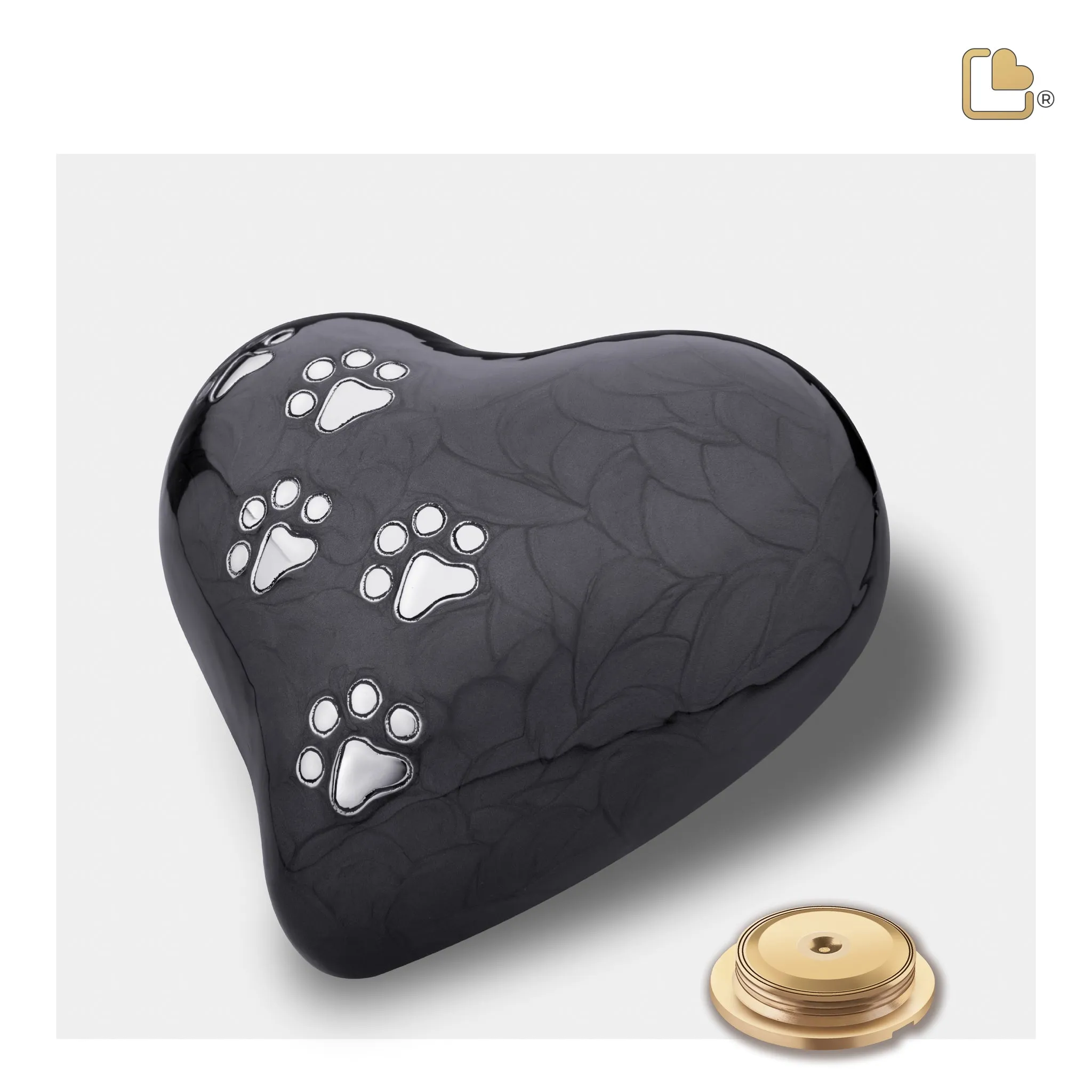 Large Heart Pet Urn Pearl Midnight & Brushed Pewter