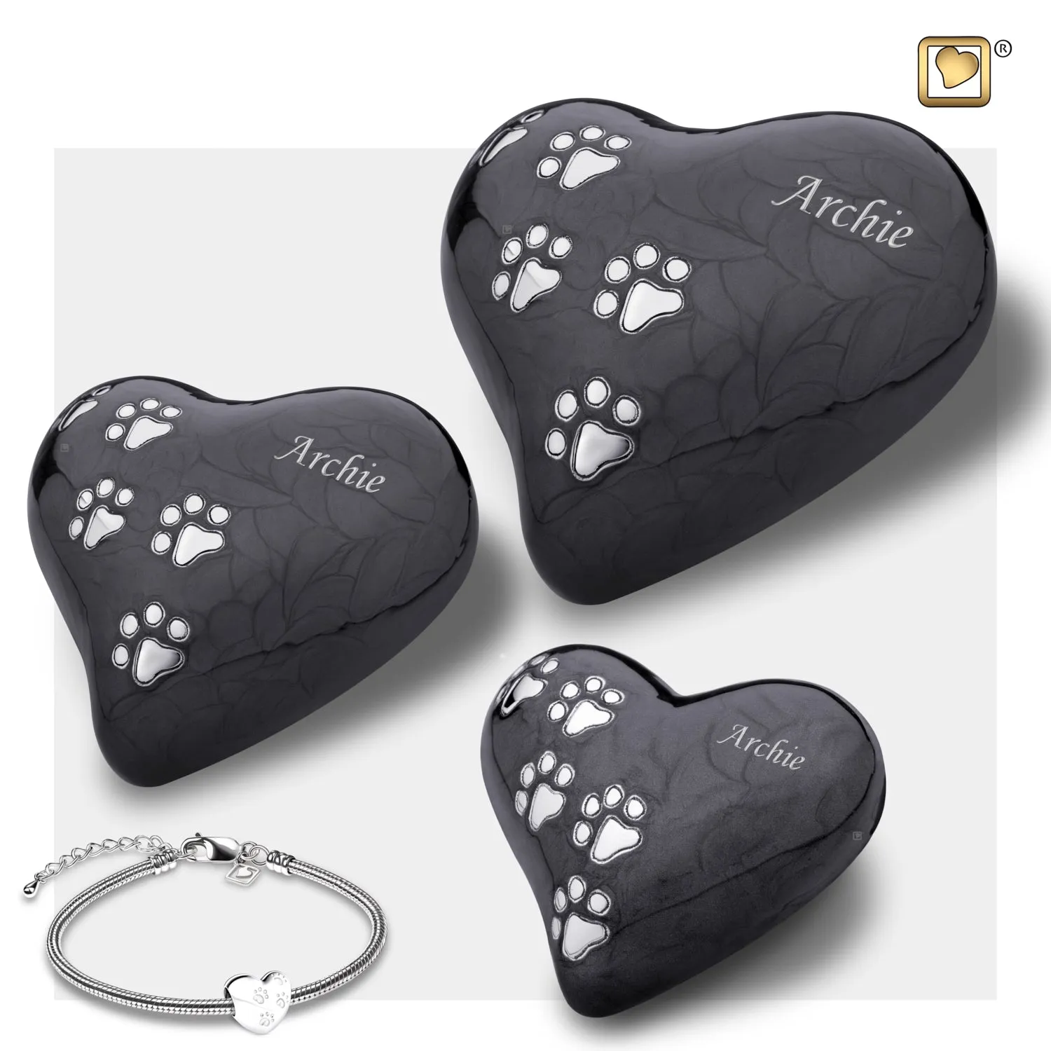 Large Heart Pet Urn Pearl Midnight & Brushed Pewter