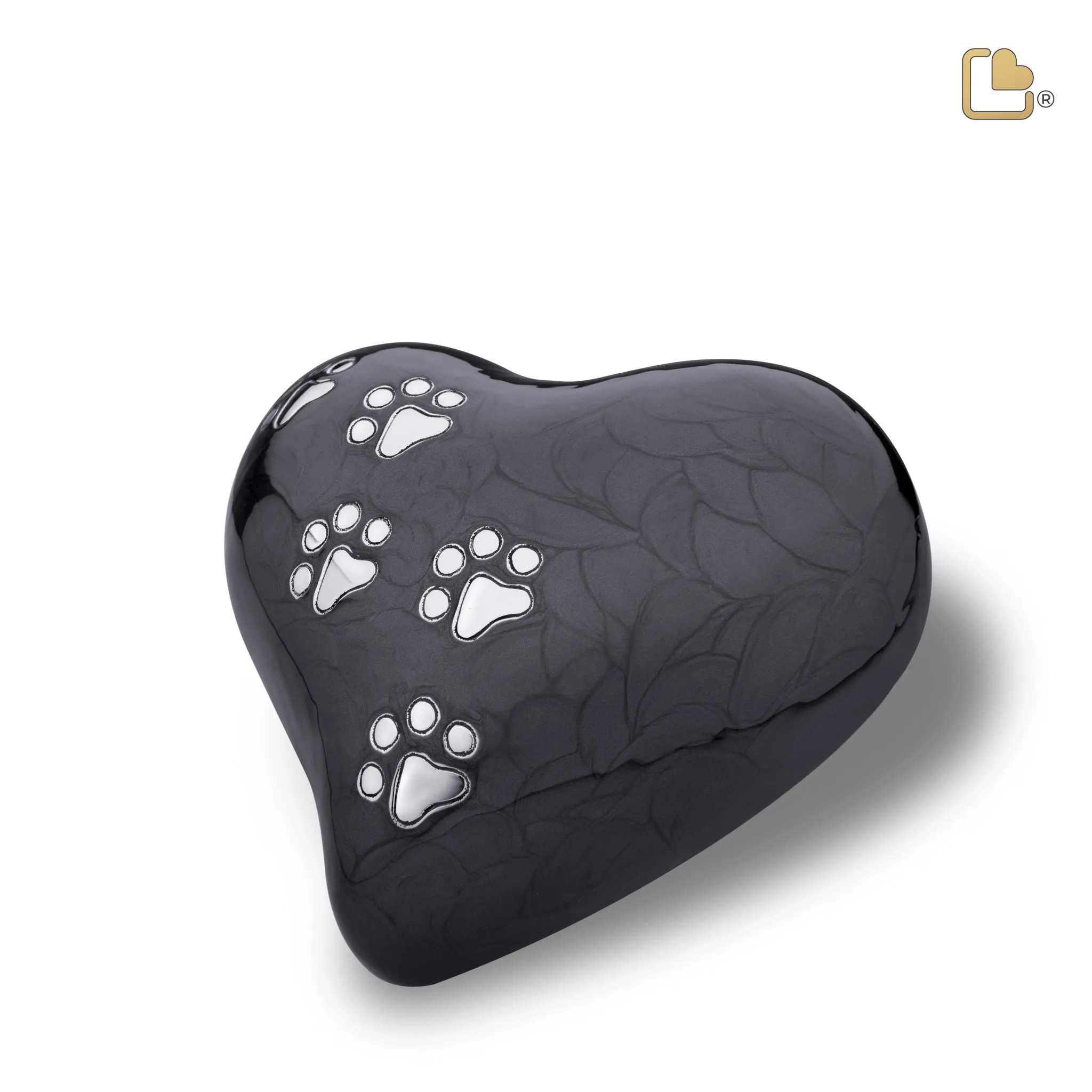 Large Heart Pet Urn Pearl Midnight & Brushed Pewter
