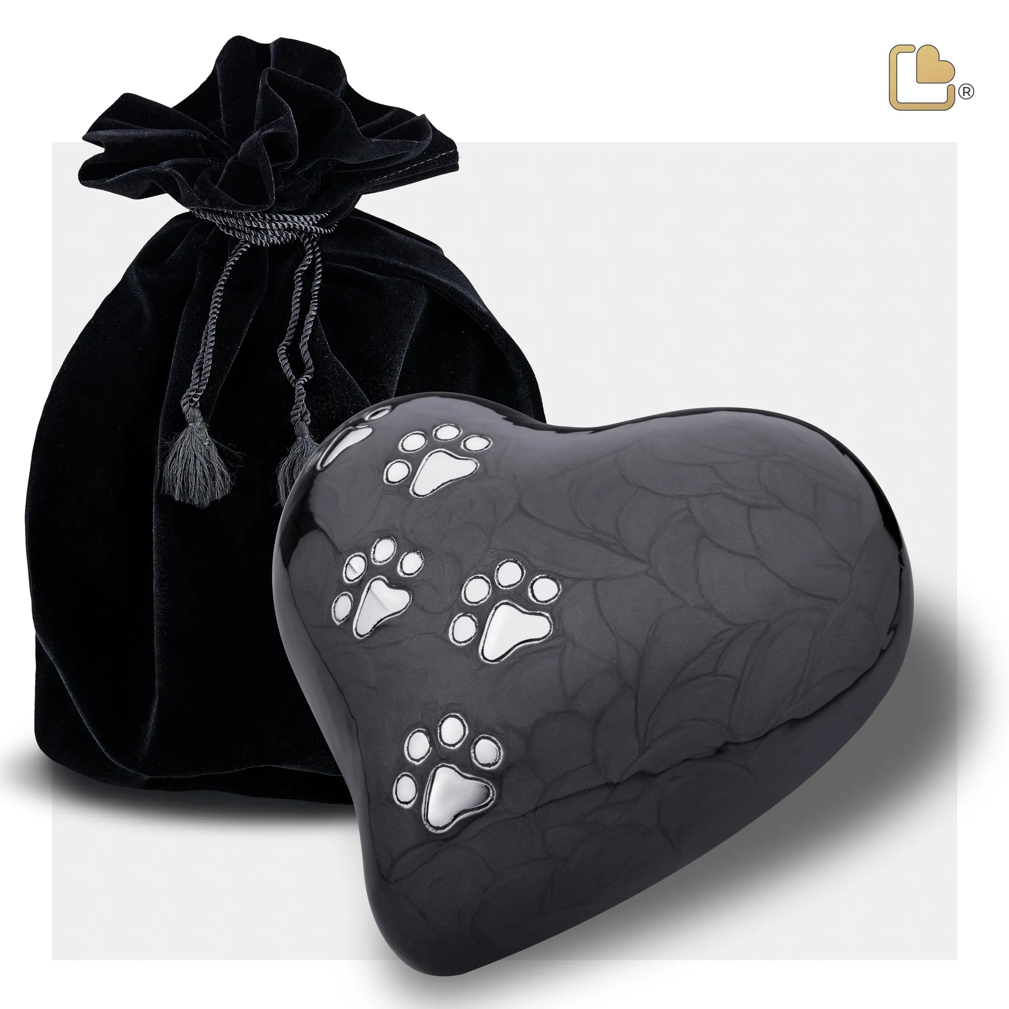 Large Heart Pet Urn Pearl Midnight & Brushed Pewter