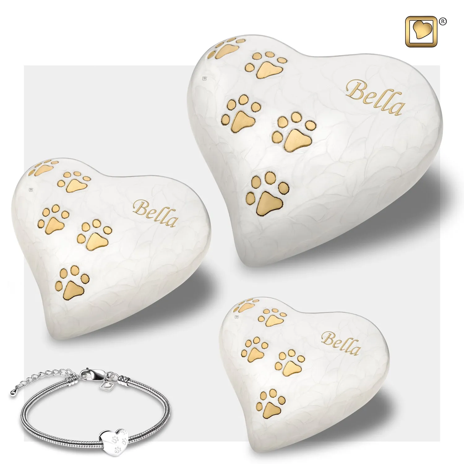 Large Heart Pet Urn Pearl White & Brushed Gold