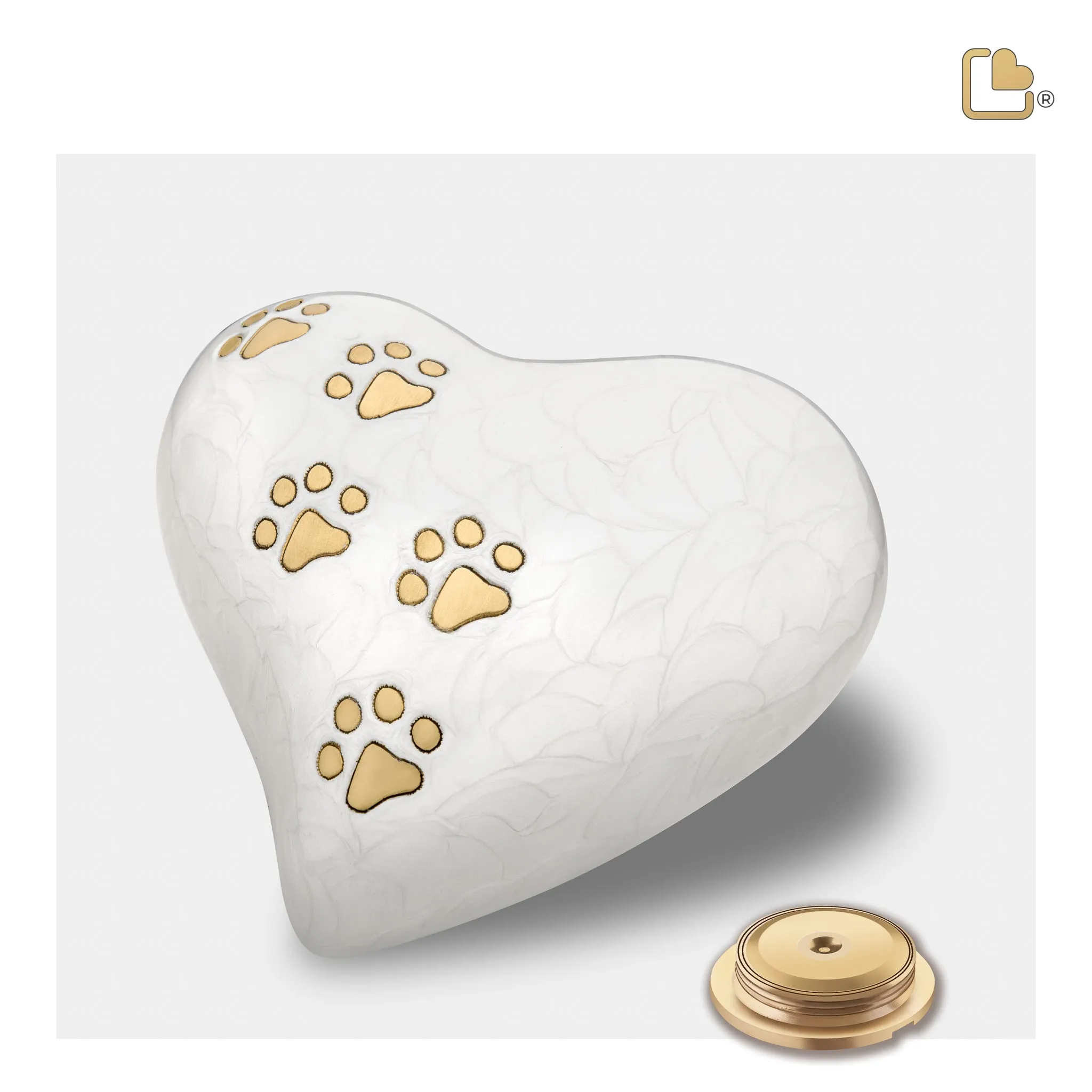 Large Heart Pet Urn Pearl White & Brushed Gold