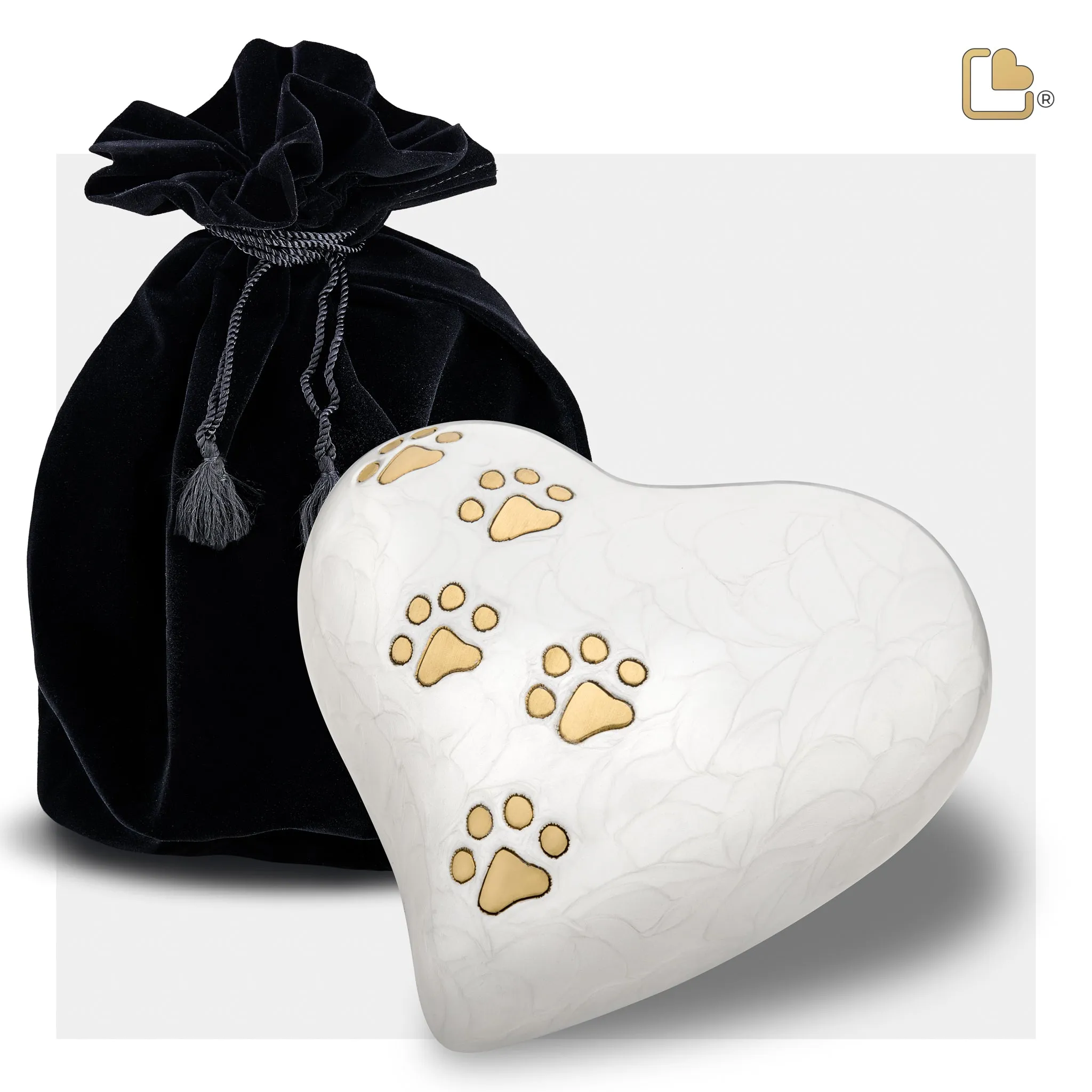 Large Heart Pet Urn Pearl White & Brushed Gold