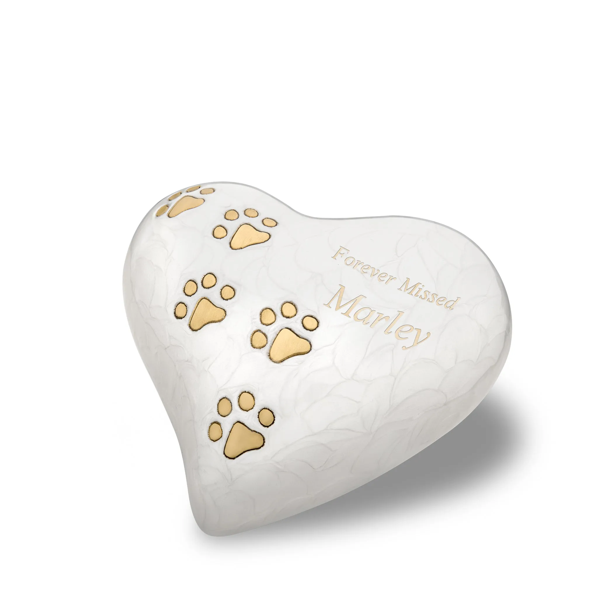 Large Heart Pet Urn Pearl White & Brushed Gold
