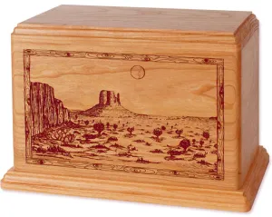 Laser Carved Wood Cremation Urn - Desert Mesa (Made in USA)